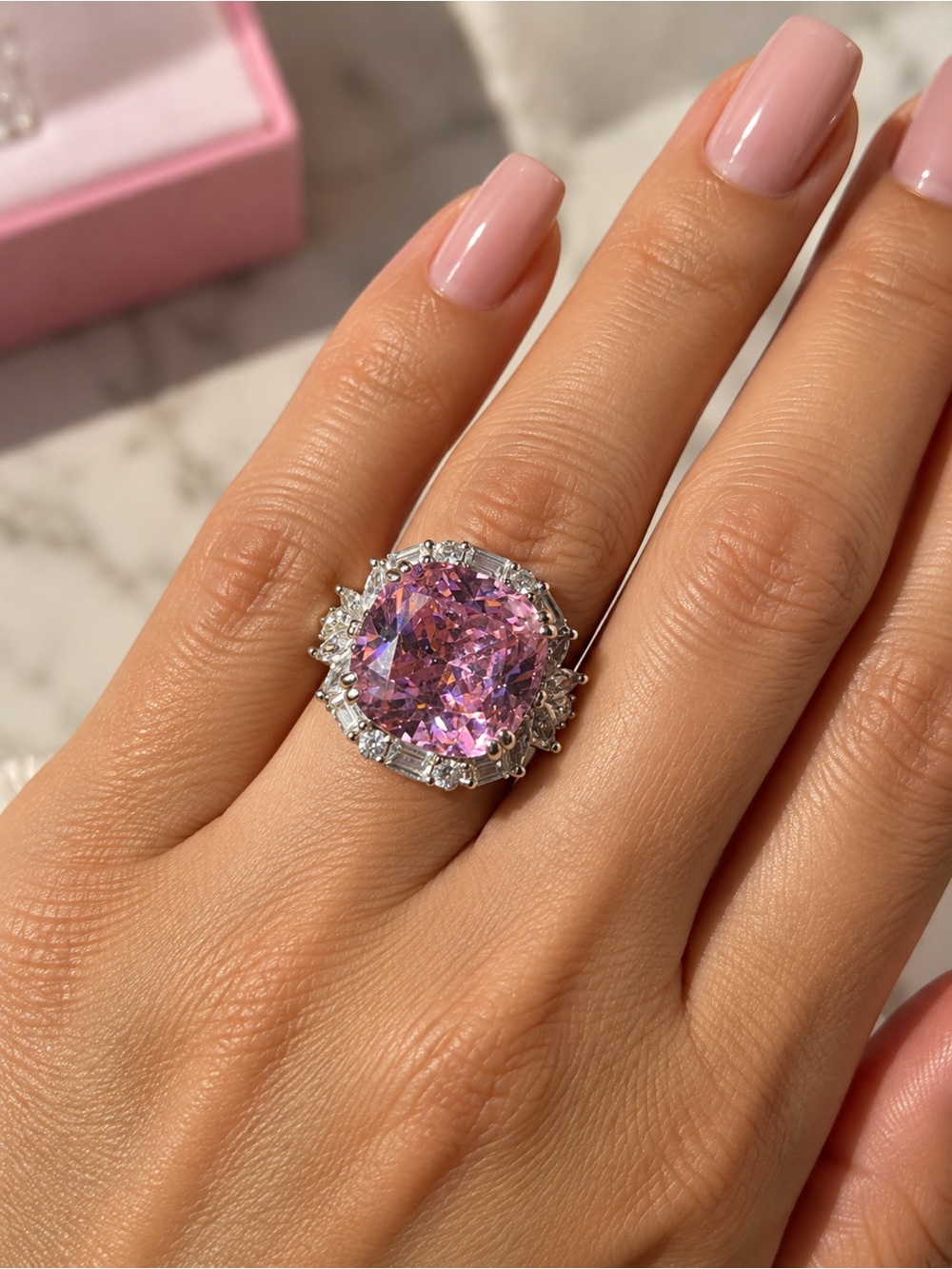 Pink Cushion Cut STATEMENT Ring Size 6 Sterling Silver 925 Unbranded Gifts 🎁